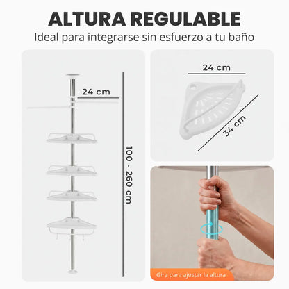 Organizador Esquinero de Baño Telescópico — 4 Niveles Ajustables