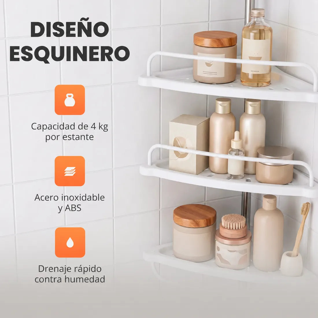 Organizador Esquinero de Baño Telescópico — 4 Niveles Ajustables